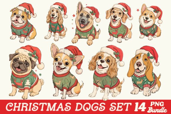 Christmas Dogs PNG Bundle: Festive Illustrations