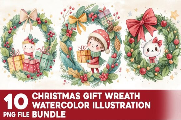 Christmas Gift Wreath Watercolor Bundle: Illustrations for Bloggers