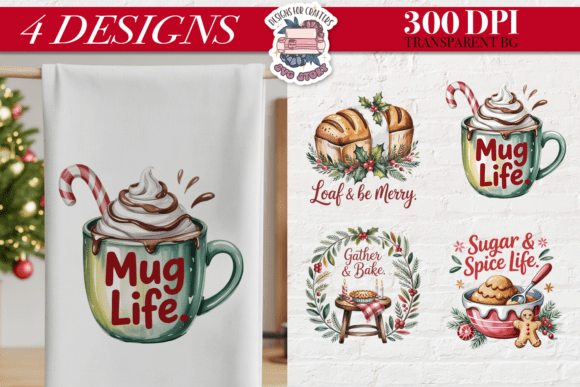 Christmas Kitchen Quotes 4 Designs PNG Illustrations