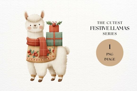 Christmas Llama Presents Clipart: Festive Illustrations