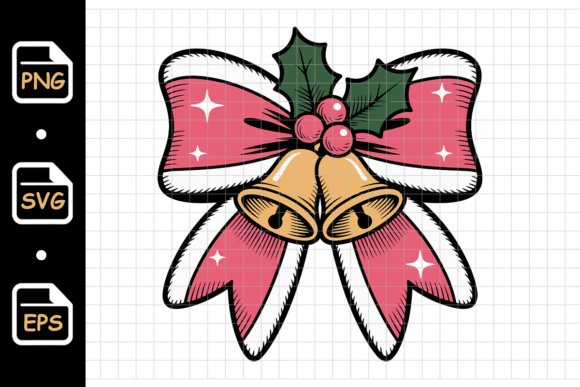 Christmas Pink Bow with Bells Illustrations