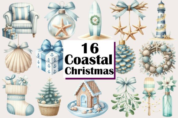 Coastal Christmas Clipart: Illustrations for Branding