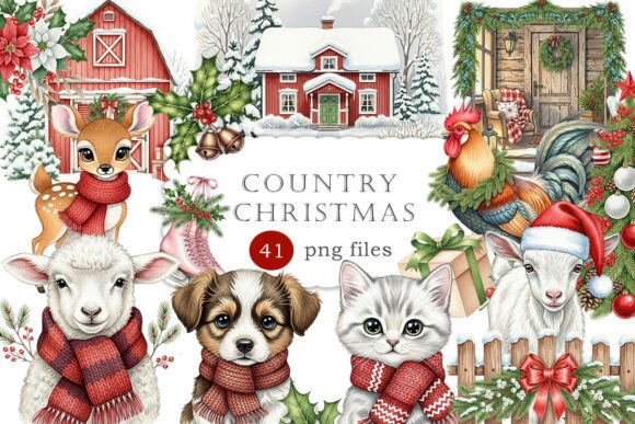 Cozy Country Christmas Clipart PNG Review
