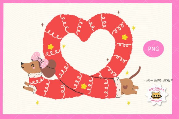 Cute Christmas Dachshund Dog Heart PNG for Illustrations
