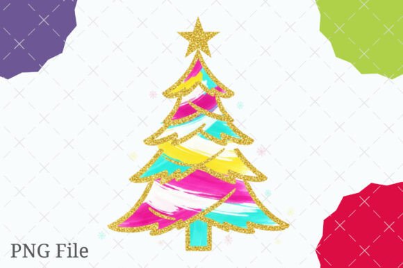 Glitter Brushstroke Christmas Tree PNG for Illustrations