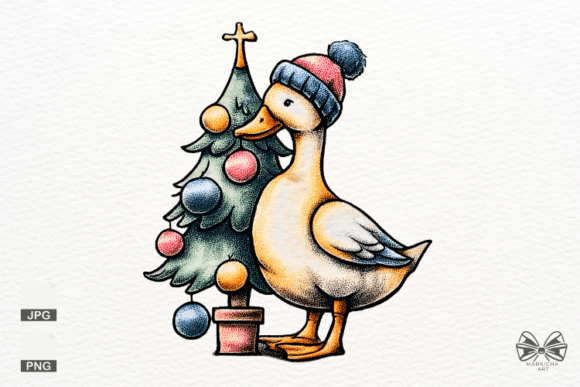 Goose and Christmas Tree Png: Illustrations for Sellers