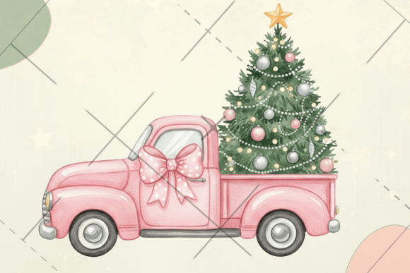 Pink Christmas Truck: Festive Illustrations
