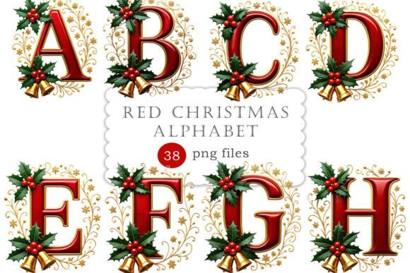 Red Christmas Alphabet Clipart PNG: Festive Illustrations