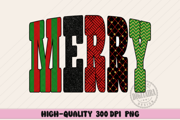 Retro Merry Christmas Png Faux Glitter Illustrations