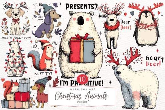 Review: Hand-Drawn Christmas Animals Illustrations