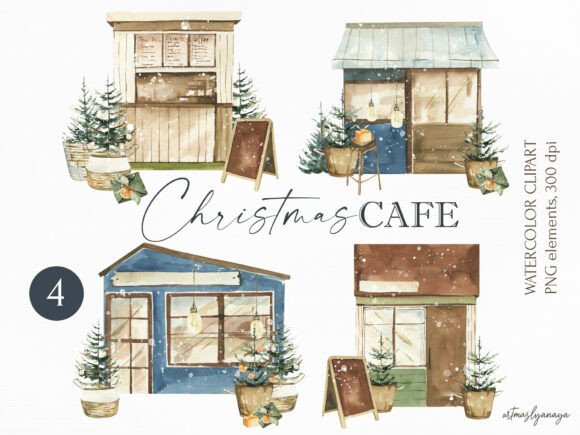 Review: Watercolor Hand Painted Christmas Cafe Design