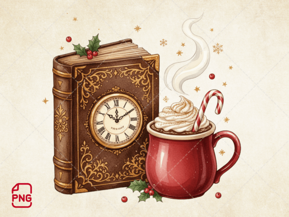 Reviewing Christmas Cocoa Book Stack Clipart PNG