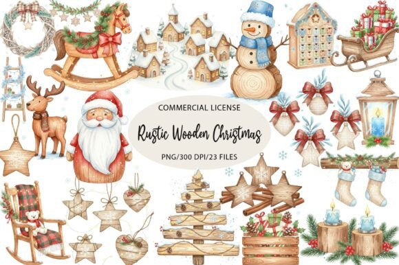Watercolor Rustic Wooden Christmas Illustrations Review